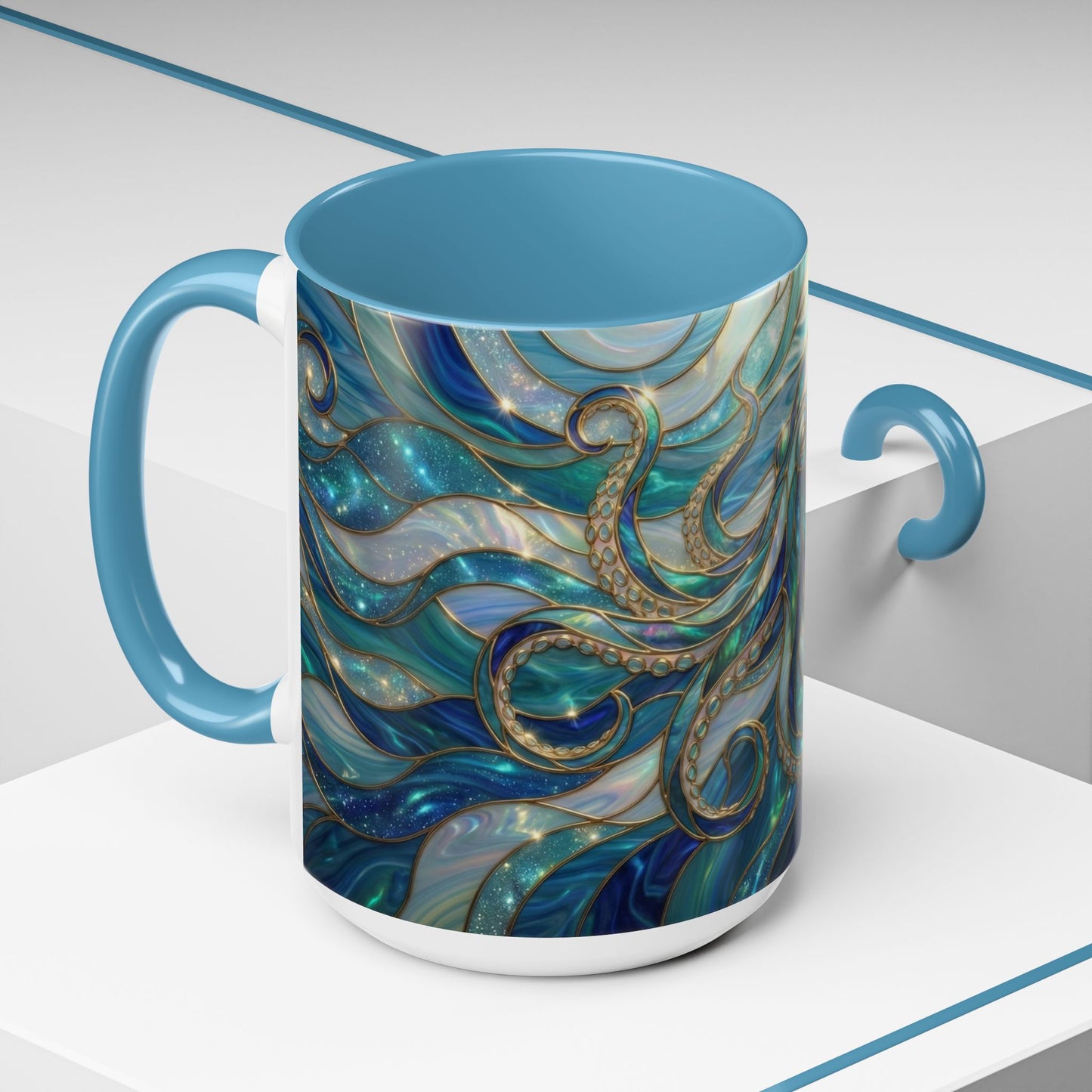 Stained Glass Octopus Mug, Octopus Coffee Mug, Ocean Art Mug, Nautical Decor Cup, Sea Creature Mug, Octopus Lover Gift