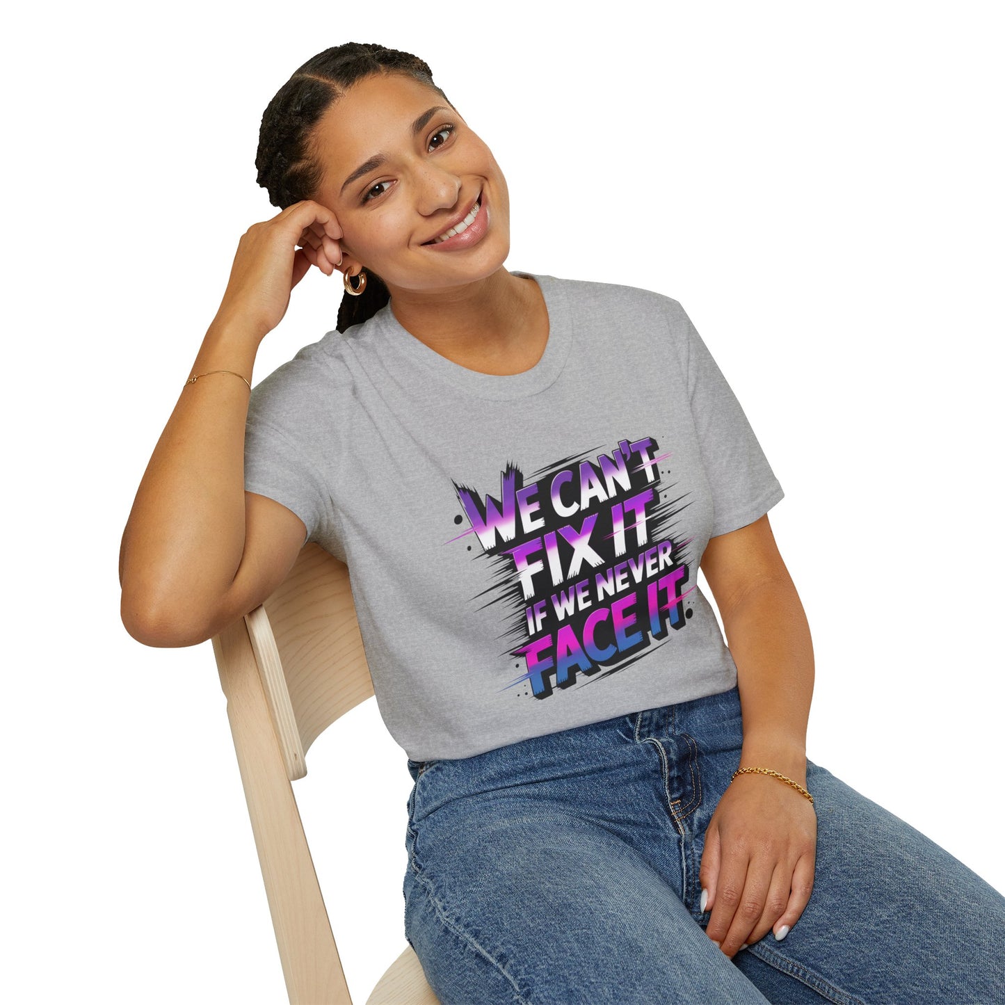 We Can't Fix It If We Never Face It T-Shirt, KPop Anime Inspired Graphic Tee, Motivational Quote Shirt, Empowering Aesthetic Top For Fans And Dreamers
