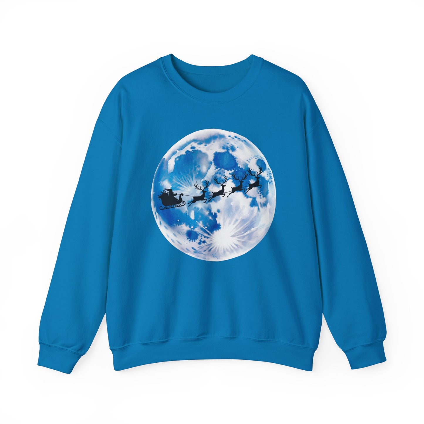 Santa And Reindeer Full Moon Christmas Sweatshirt, Holiday Night Sky Sweater, Cozy Unisex Crewneck, Festive Gift For Christmas Lovers