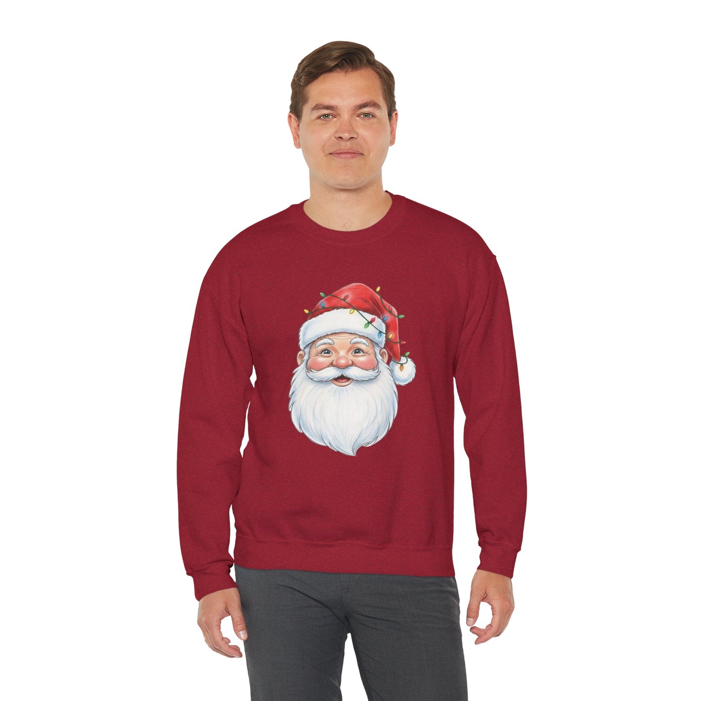 Santa Claus Christmas Sweatshirt, Vintage Santa Crewneck, Holiday Santa Face Sweater, Cute Christmas Lights Santa Shirt, Funny Xmas Sweatshirt