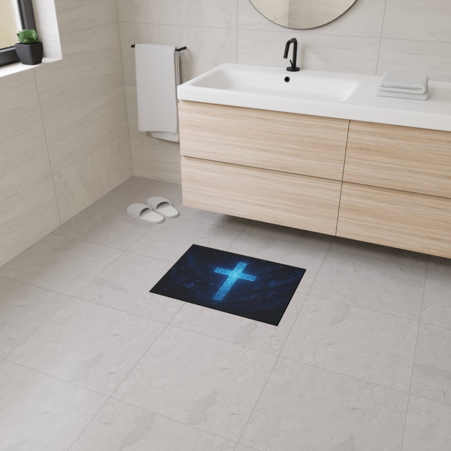 Floor Mat - Bioluminescent Cross Design Christian Decor Religious Welcome Mat Spiritual Door Mat Inspirational Rug