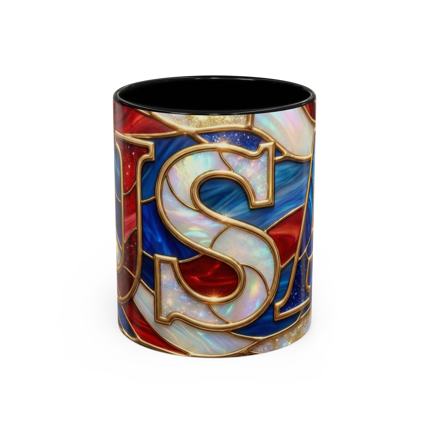 USA Patriotic Coffee Mug, Stained Glass USA Mug, Red White Blue Ceramic Mug, American Flag Style Mug, 11oz 15oz Mug