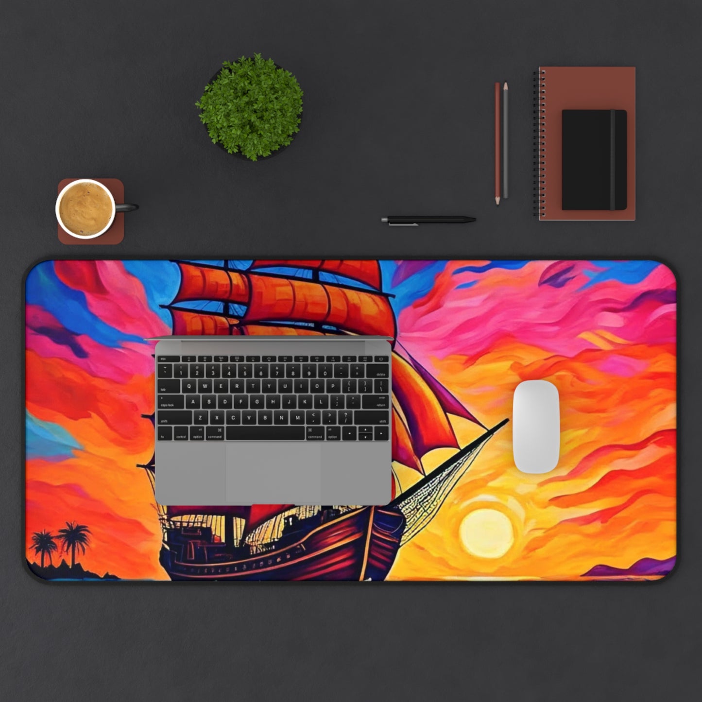 Desk Mat - Sunset Ship Sailing Mouse Pad