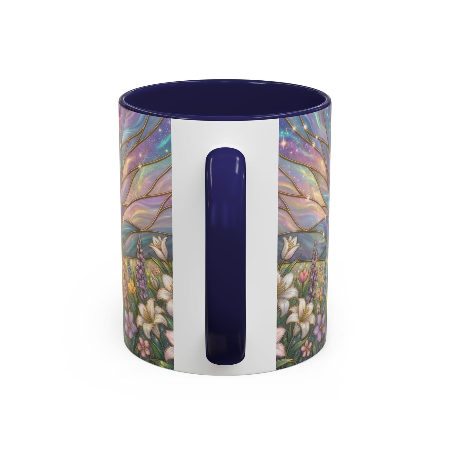 Stained Glass Cross Mug, Easter Lily Coffee Cup, Christian Religious Gift, Pastel Floral Faith Mug, Spring Believer Cup, Baptism Present
