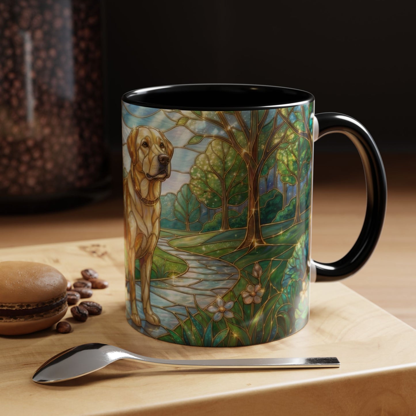 Stained Glass Labrador Mug, Dog Lover Coffee Mug, Labrador Retriever Art Cup, Pet Memorial Gift, Colorful Dog Mug, Nature Art Mug