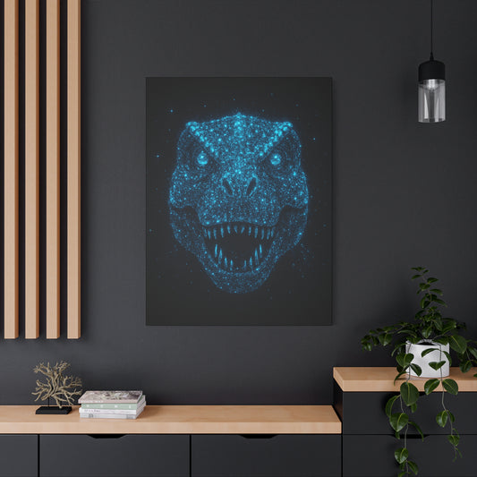 T-Rex Canvas Art - Blue Bioluminescent Particles Dinosaur Wall Decor, Modern Sci-Fi Bedroom Print, Kids and Adult Room Art Gift