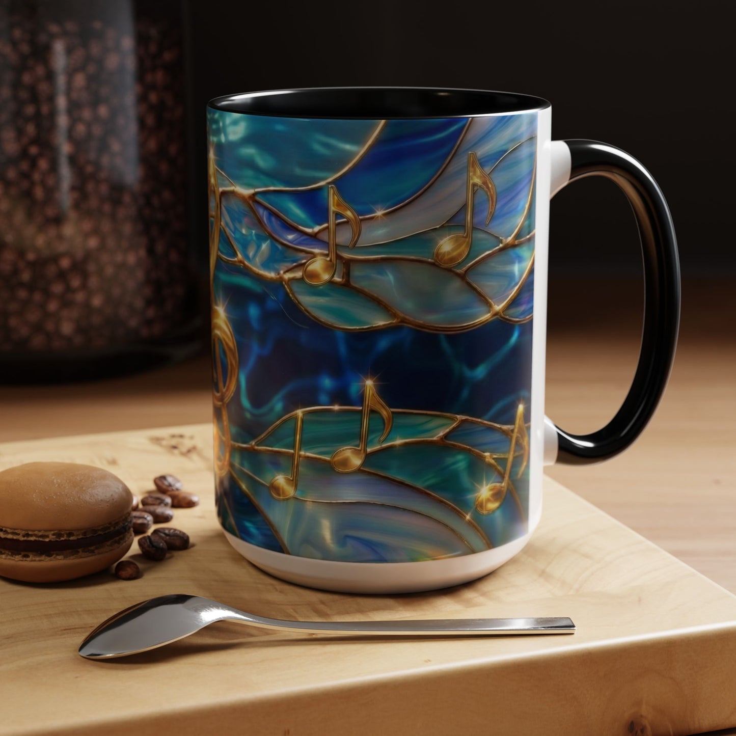 Music Notes Mug, Stained Glass Music Coffee Mug, Musical Gift Mug, Music Lover Cup, Music Teacher Gift, Artistic Coffee Mug