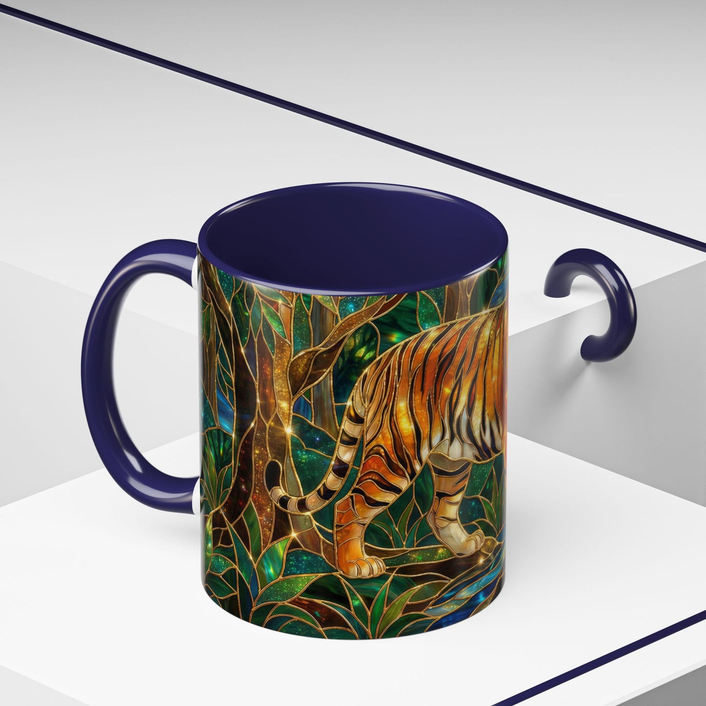 Stained Glass Tiger Mug, Tiger Coffee Cup, Wildlife Art Mug, Jungle Tiger Gift, Animal Lover Mug, Nature Inspired Coffee Cup