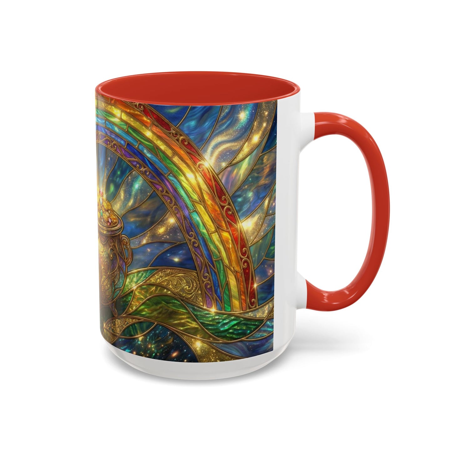 Stained Glass Pot of Gold Mug, Rainbow Coffee Cup, St Patricks Day Gift, Magical Fantasy Tea Mug, Celestial Drinkware, Lucky Irish Gift