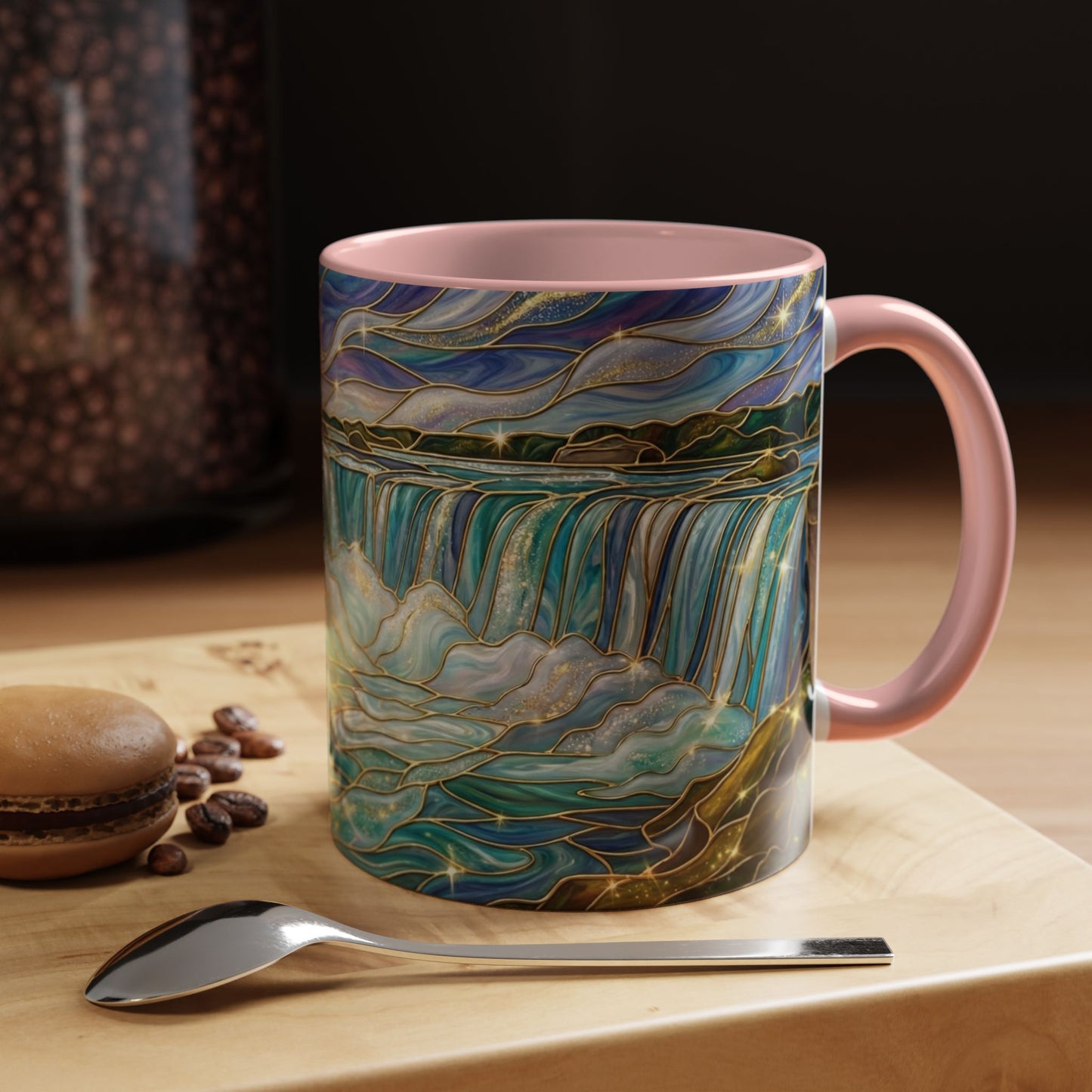 Faux Stained Glass Niagara Falls Mug, Waterfall Coffee Cup, Canada Souvenir Gift, Upstate New York Travel Memento, Nature Lover Tea Cup