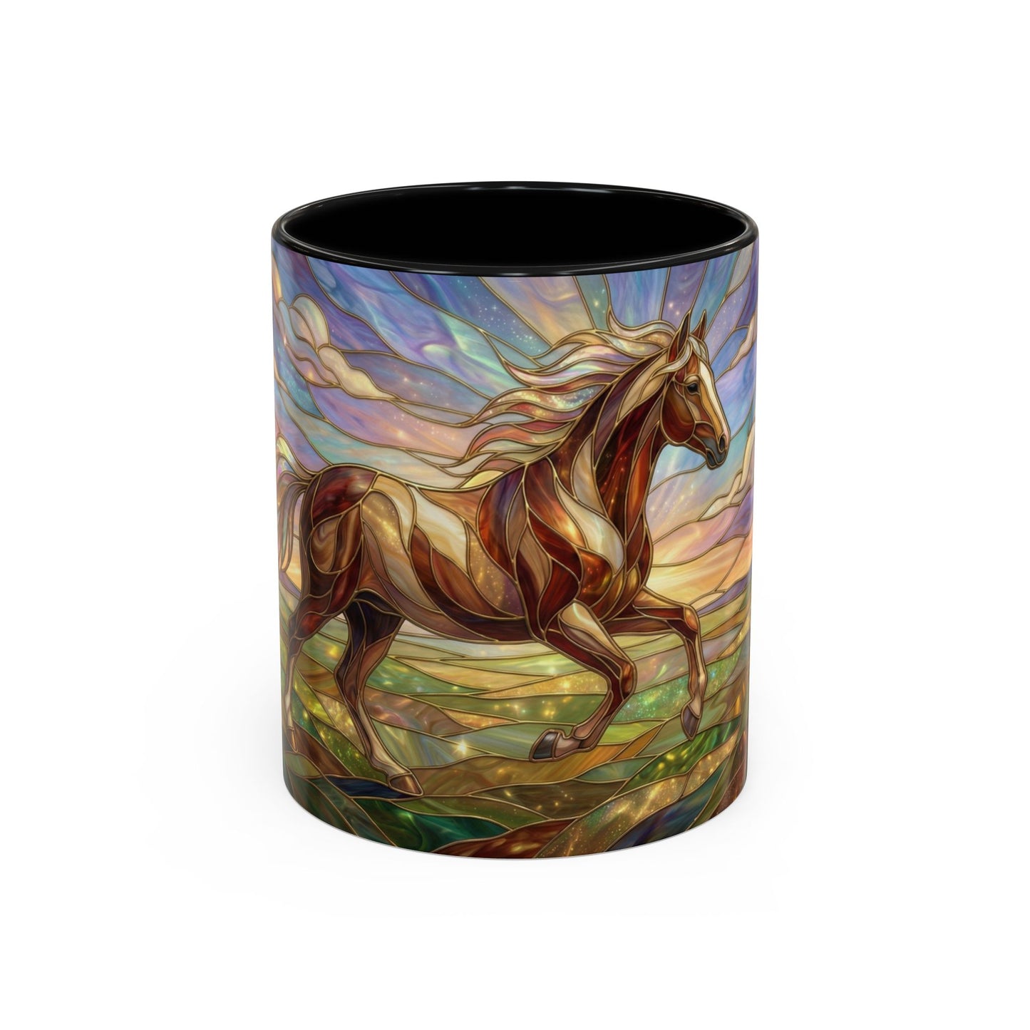 Stained Glass Horse Mug, Horse Coffee Mug, Running Horse Art Cup, Equestrian Gift Mug, Nature Art Mug, Horse Lover Gift