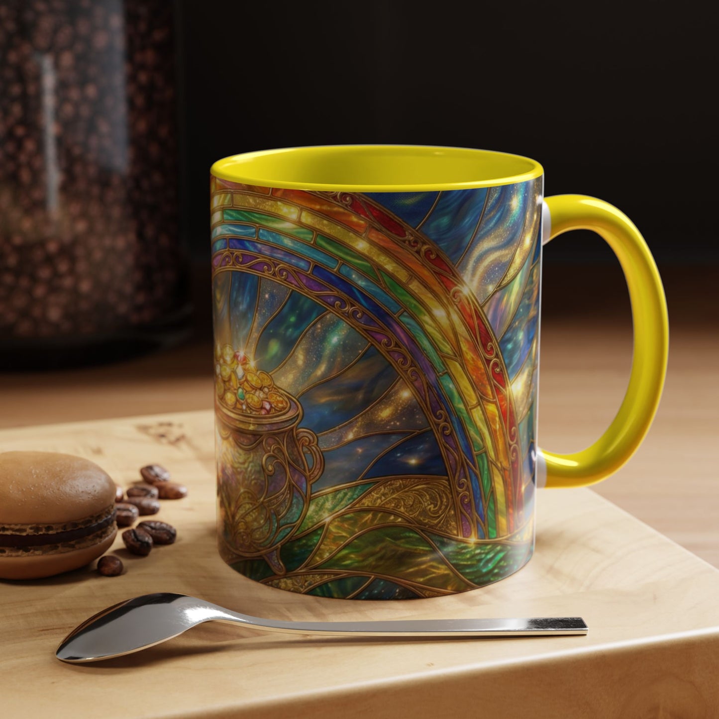 Stained Glass Pot of Gold Mug, Rainbow Coffee Cup, St Patricks Day Gift, Magical Fantasy Tea Mug, Celestial Drinkware, Lucky Irish Gift