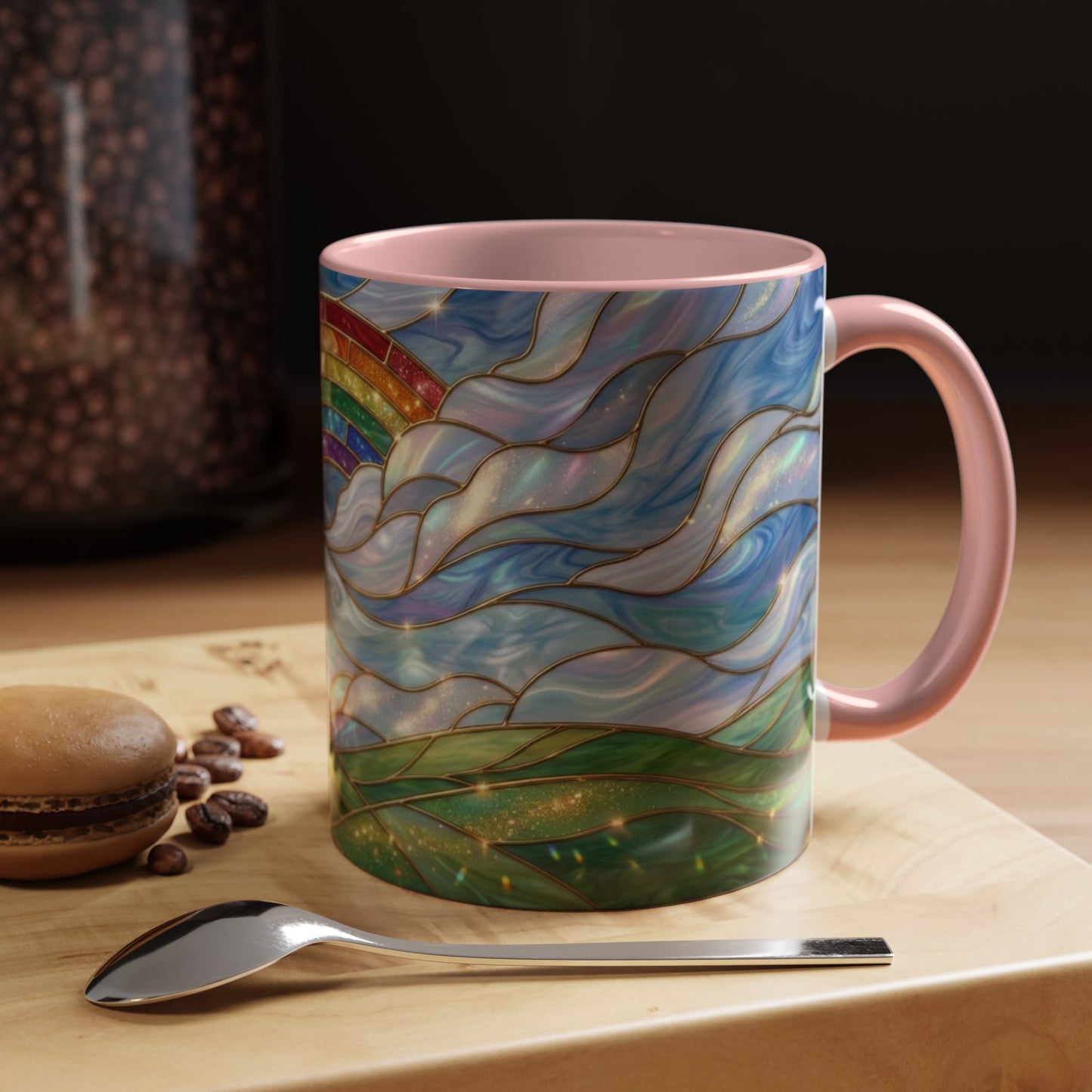 Stained Glass Rainbow Mug, Pot Of Gold Coffee Cup, St Patricks Day Gift, Whimsical Magical Art Mug, Lucky Irish Leprechaun Treasure