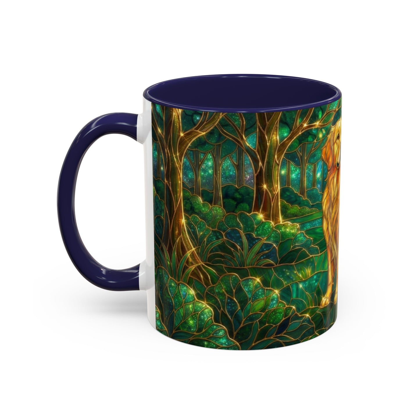 Stained Glass Dog Mug, Golden Retriever Coffee Cup, Pet Lover Ceramic Mug, Forest Art Animal Mug, 11oz 15oz Gift