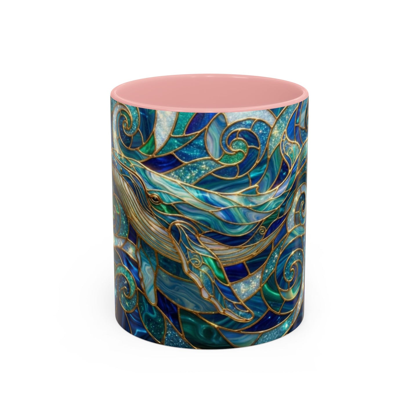 Stained Glass Whale Mug, Ocean Art Coffee Cup, Blue Sea Life Design, Nautical Gift For Ocean Lovers, Colorful Stained Glass Whale Cup