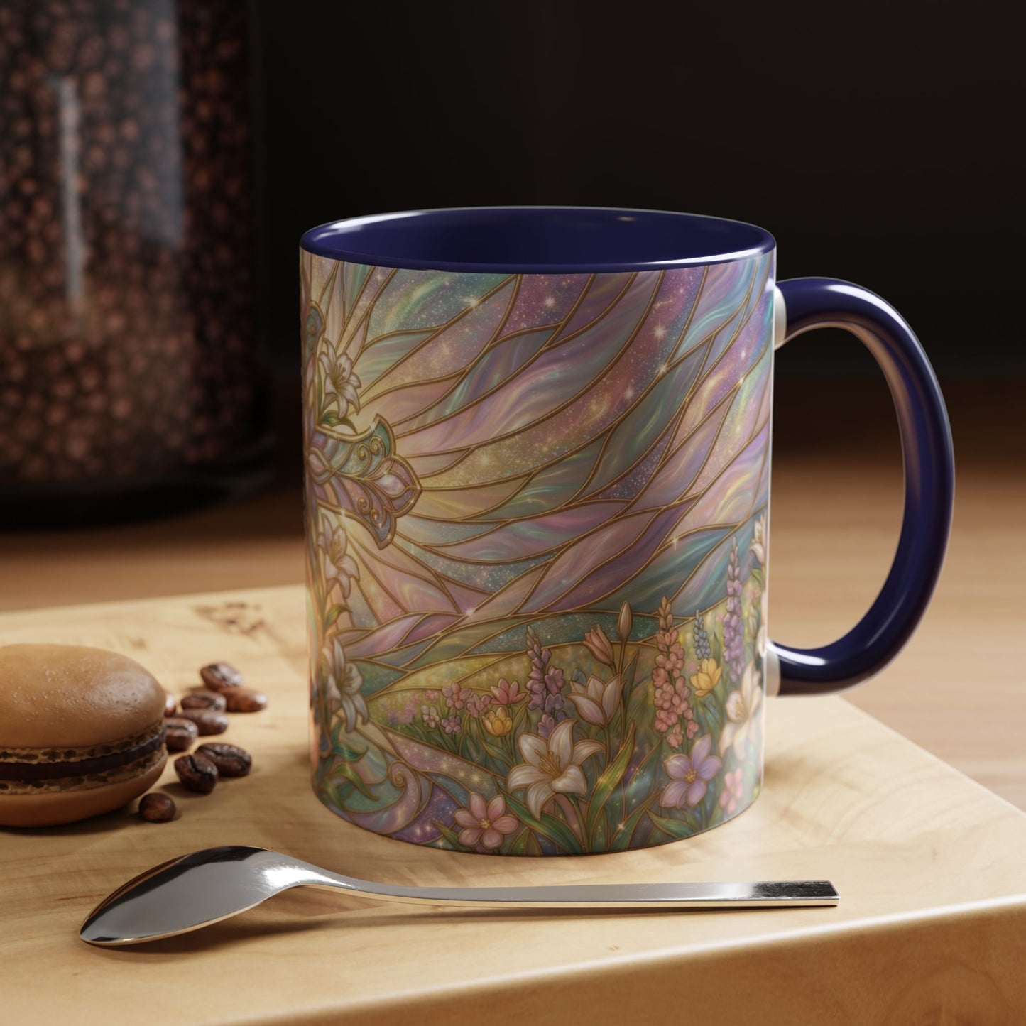 Stained Glass Cross Mug, Easter Lily Coffee Cup, Christian Religious Gift, Pastel Floral Faith Mug, Spring Believer Cup, Baptism Present