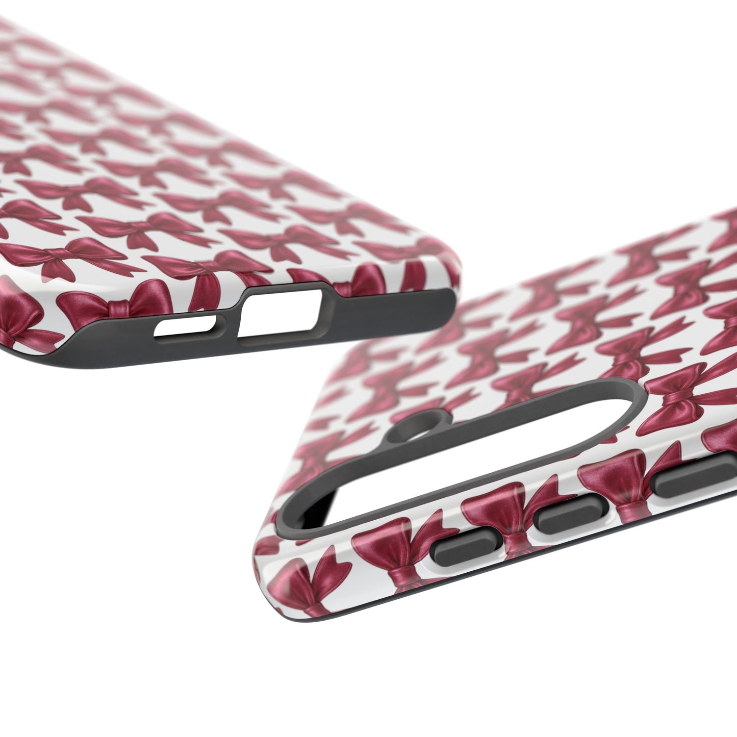 Coquette Samsung Case - Burgundy Bow Pattern Phone Cover, Girly Soft Aesthetic Gift, Cute Galaxy Case for Her
