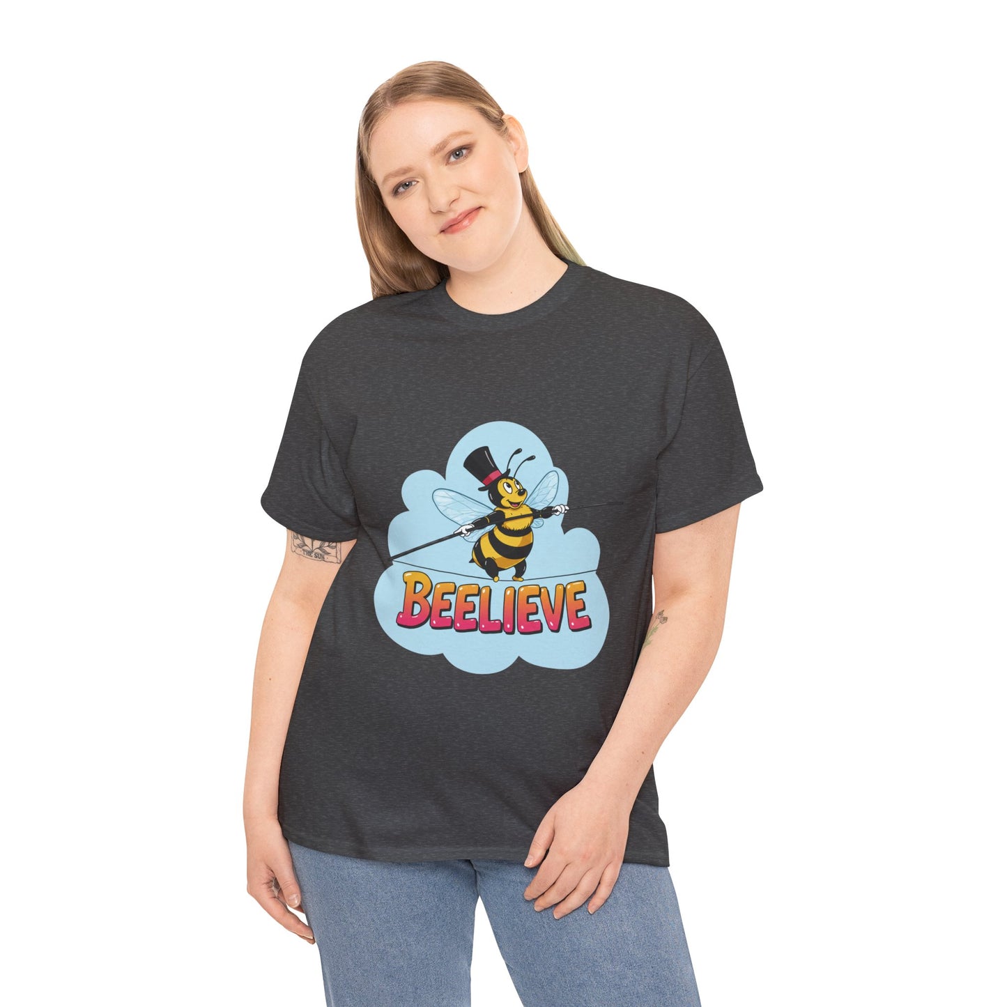 “Beelieve” Bee Pun T‑Shirt | Cute Bee Graphic Tee | Inspirational Pun Shirt | Funny Nature Lover Gift | Bee Belief Positive Vibes Tee