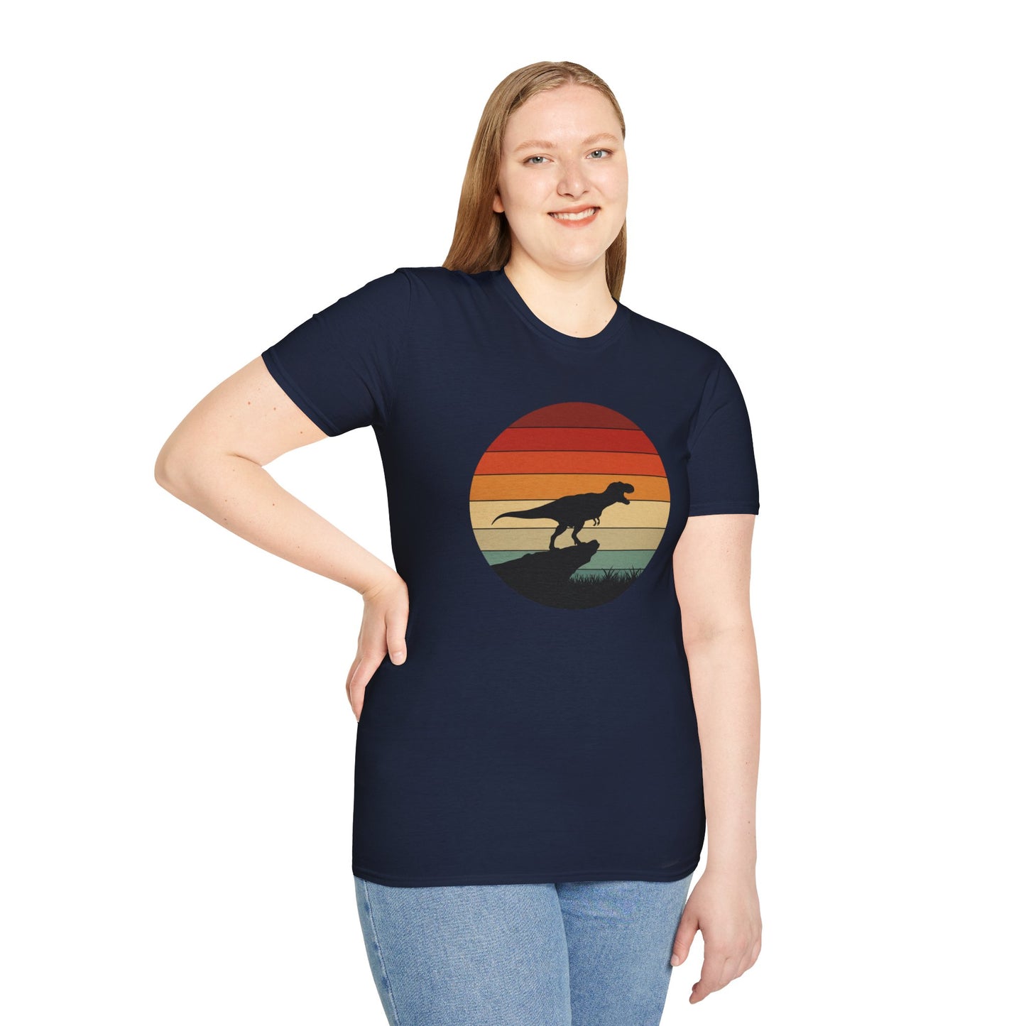 Retro T-Rex Dinosaur Shirt for Men Women - Vintage Sunset Graphic Tee - Unisex Jurassic Gift Idea Funny Casual Dino T-Shirt