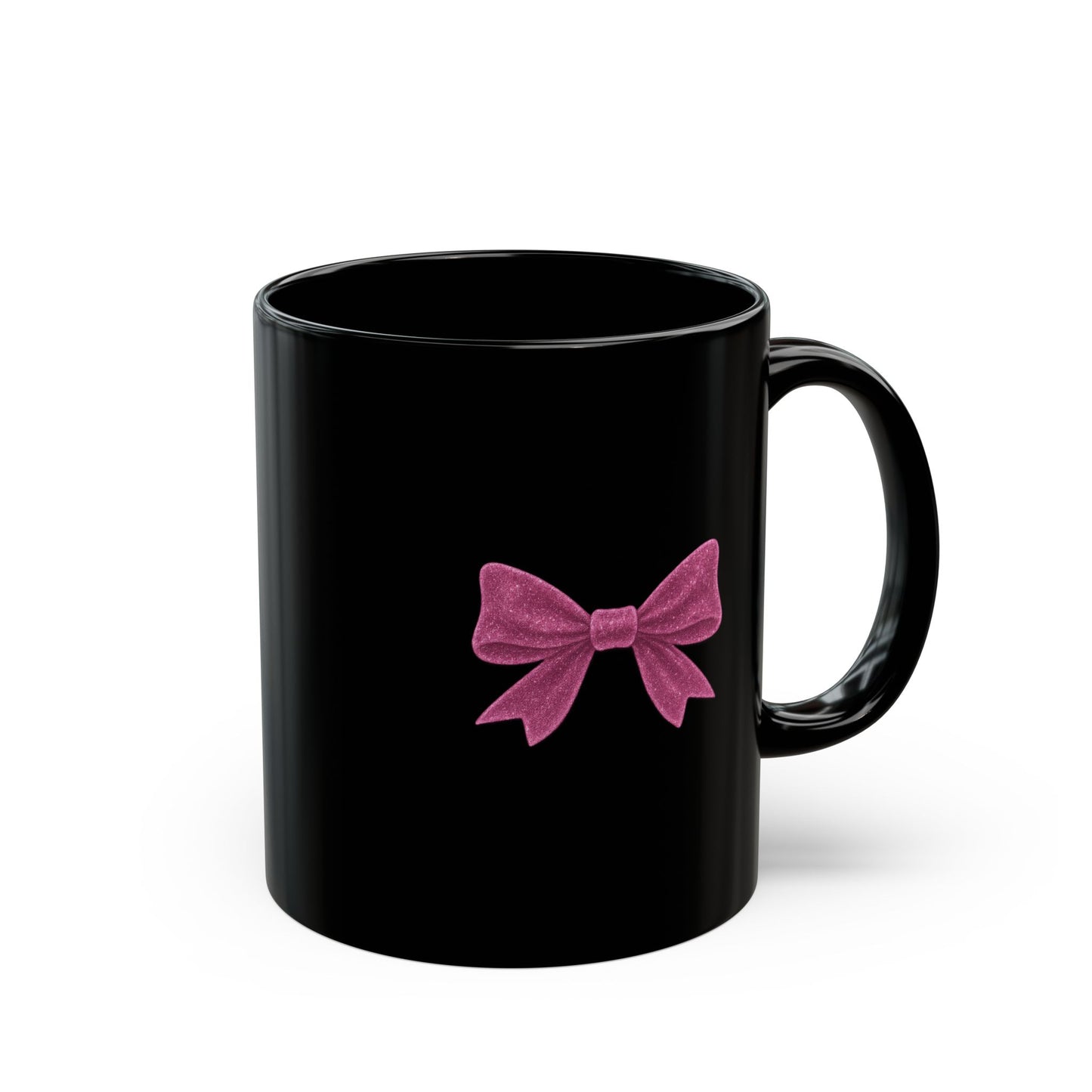 Black Mug with Pink Bow – Aesthetic Coffee Mug for Women | Cute Girly Gift, Desk Accessory, Kawaii Style Cup for Coworkers & Friends