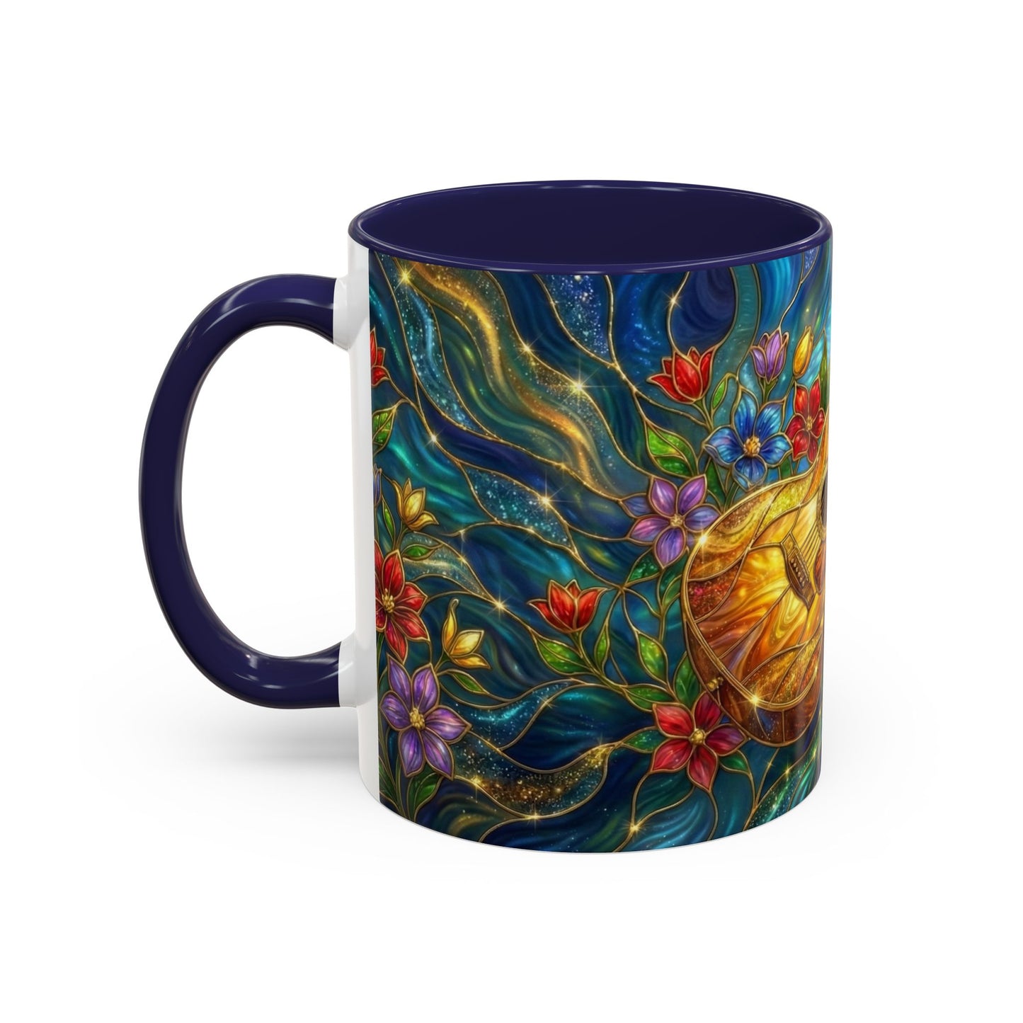 Guitar Coffee Mug, Stained Glass Guitar Art Mug, Music Lover Gift, Floral Acoustic Guitar Mug, Ceramic Coffee Cup, Unique Musician Gift, 11oz