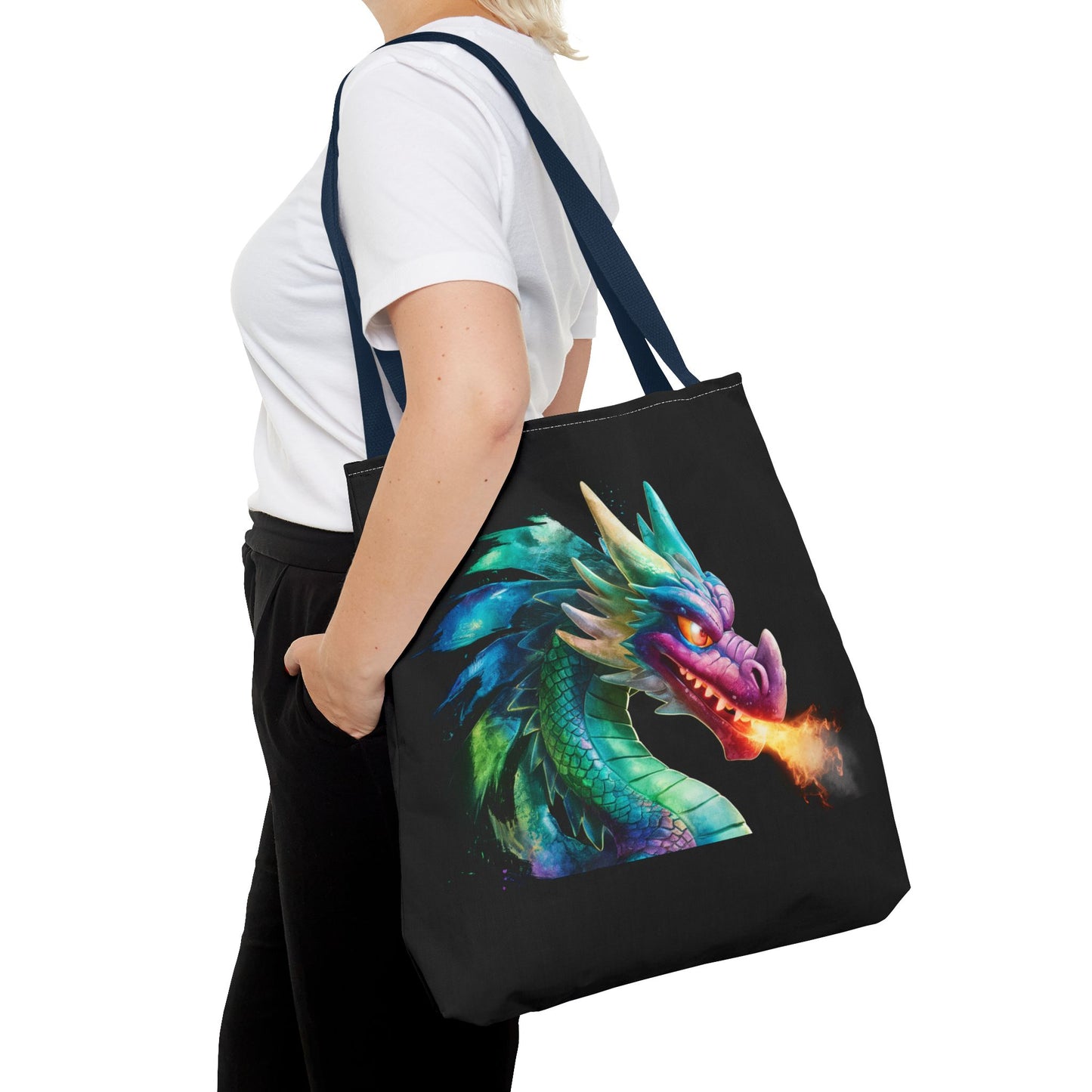 Double-Sided Fierce Dragon Canvas Tote - Colorful Fire-Breathing Fantasy, Eco Reusable Bag, Gift for Dragon Lover
