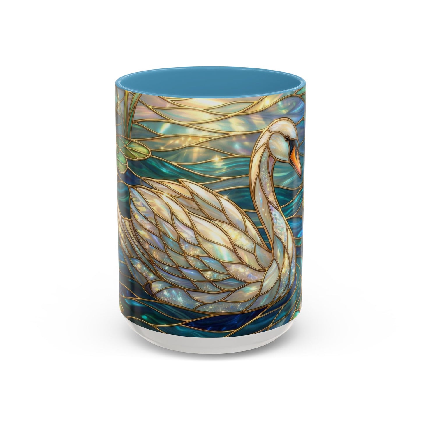 Stained Glass Swan Mug, Swan Coffee Cup, Elegant Swan Art Mug, Nature Decor Gift, Lake Swan Mug, Serene Animal Coffee Cup