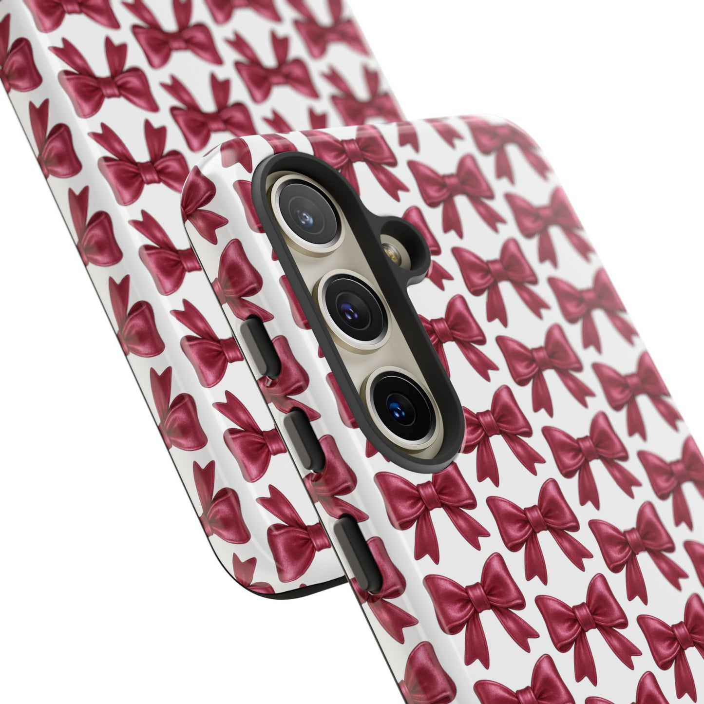 Coquette Samsung Case - Burgundy Bow Pattern Phone Cover, Girly Soft Aesthetic Gift, Cute Galaxy Case for Her