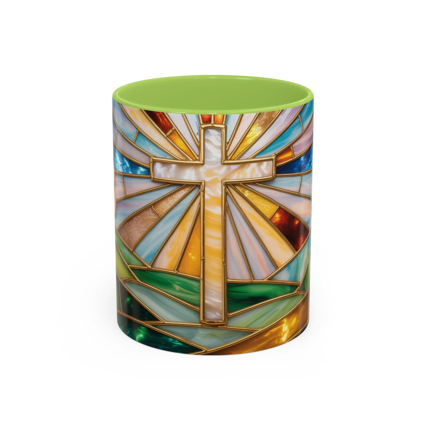 Stained Glass Cross Mug, Christian Coffee Cup, Faith Gift Mug, Religious Art Mug, Floral Church Mug, Inspirational Faith Cup, Easter Gift