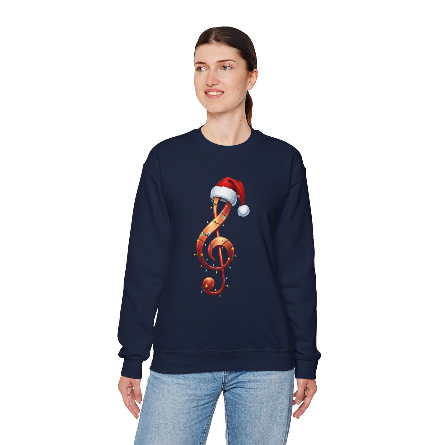 Christmas treble clef sweatshirt, music note Santa hat shirt, Christmas lights music lover sweater, musician holiday crewneck, Xmas gift