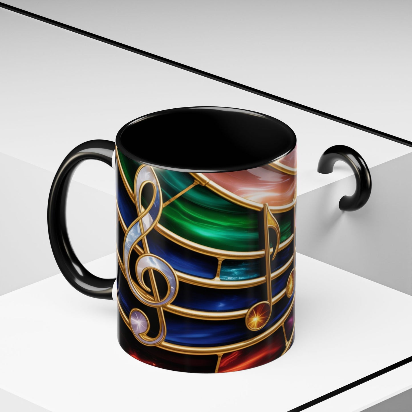 Stained Glass Music Mug, Musical Notes Coffee Cup, Colorful Treble Clef Mug, Musician Gift Idea, Music Lover Cup, Art Mug for Singers