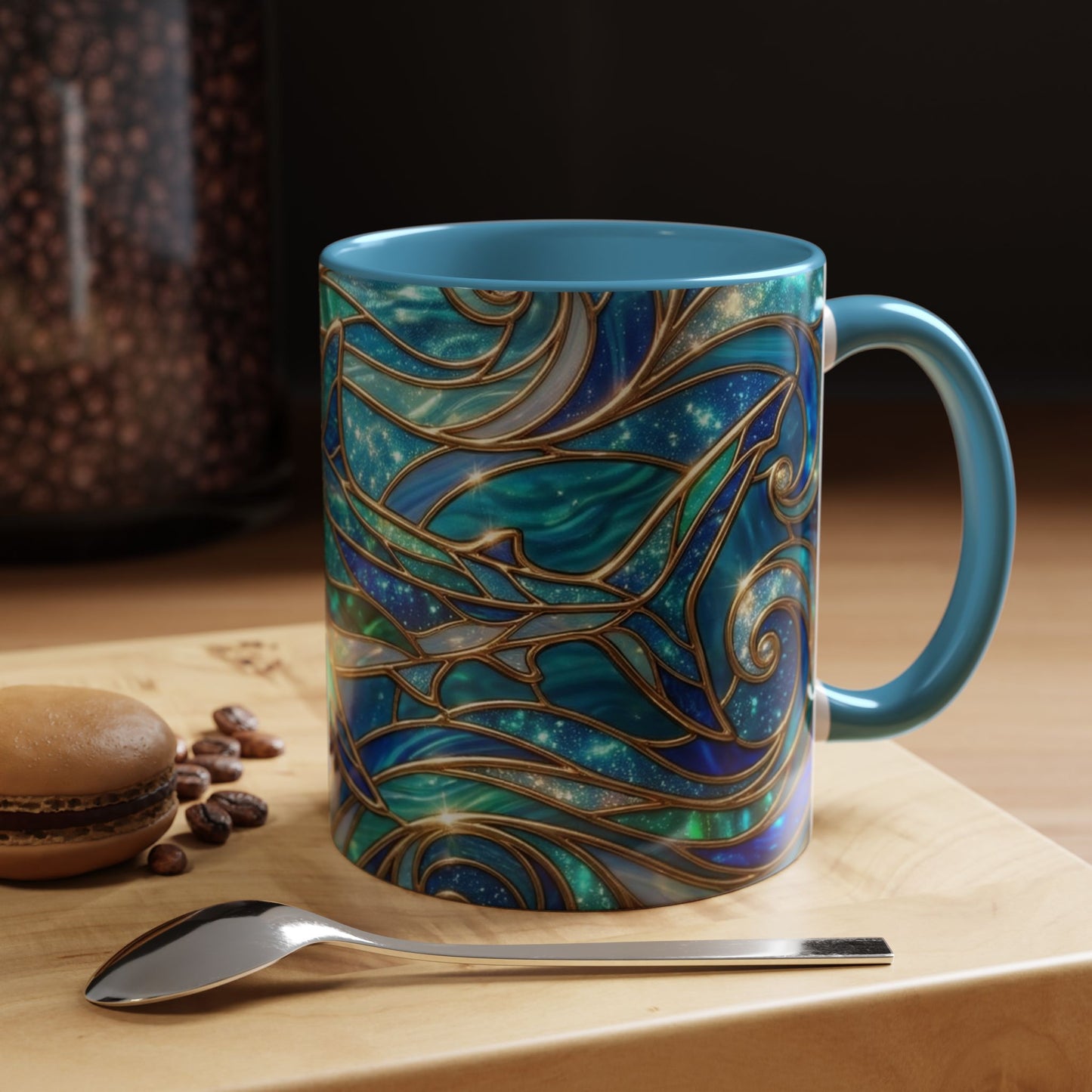 Stained Glass Shark Mug, Ocean Art Coffee Cup, Blue Shark Gift, Sea Life Ceramic Mug, Artistic Shark Design, Marine Lover Gift, Unique Ocean Mug