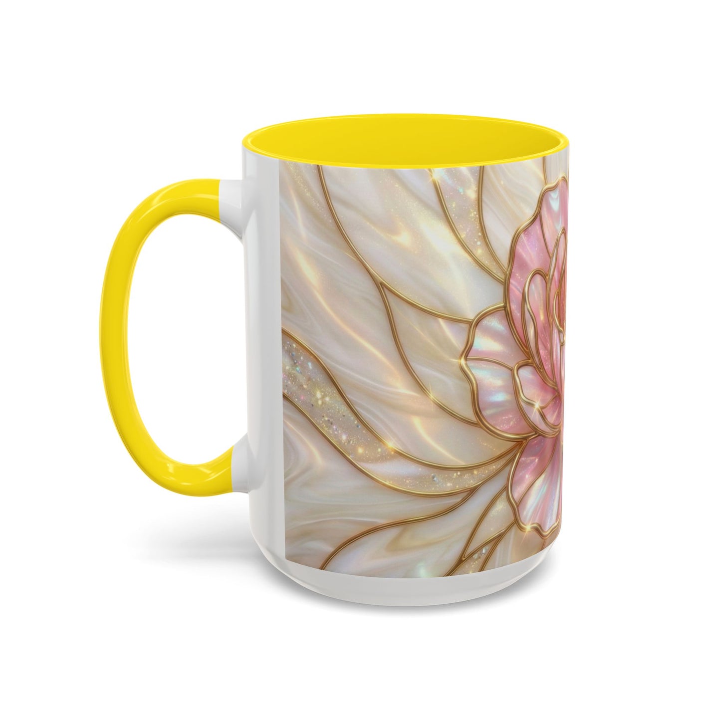 Pink Peony Stained Glass Mug, Gold Floral Coffee Cup, Elegant Flower Gift For Her, Fairycore Tea Cup, Mothers Day Present, Pearl Art Decor