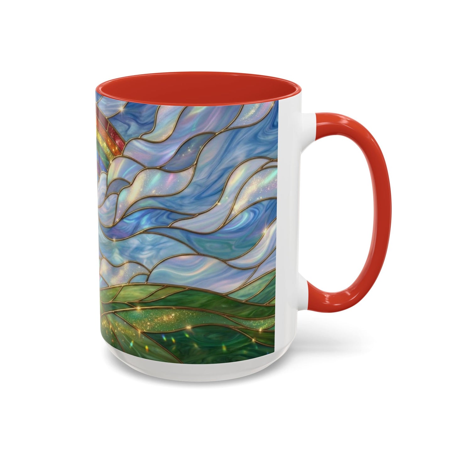 Stained Glass Rainbow Mug, Pot Of Gold Coffee Cup, St Patricks Day Gift, Whimsical Magical Art Mug, Lucky Irish Leprechaun Treasure