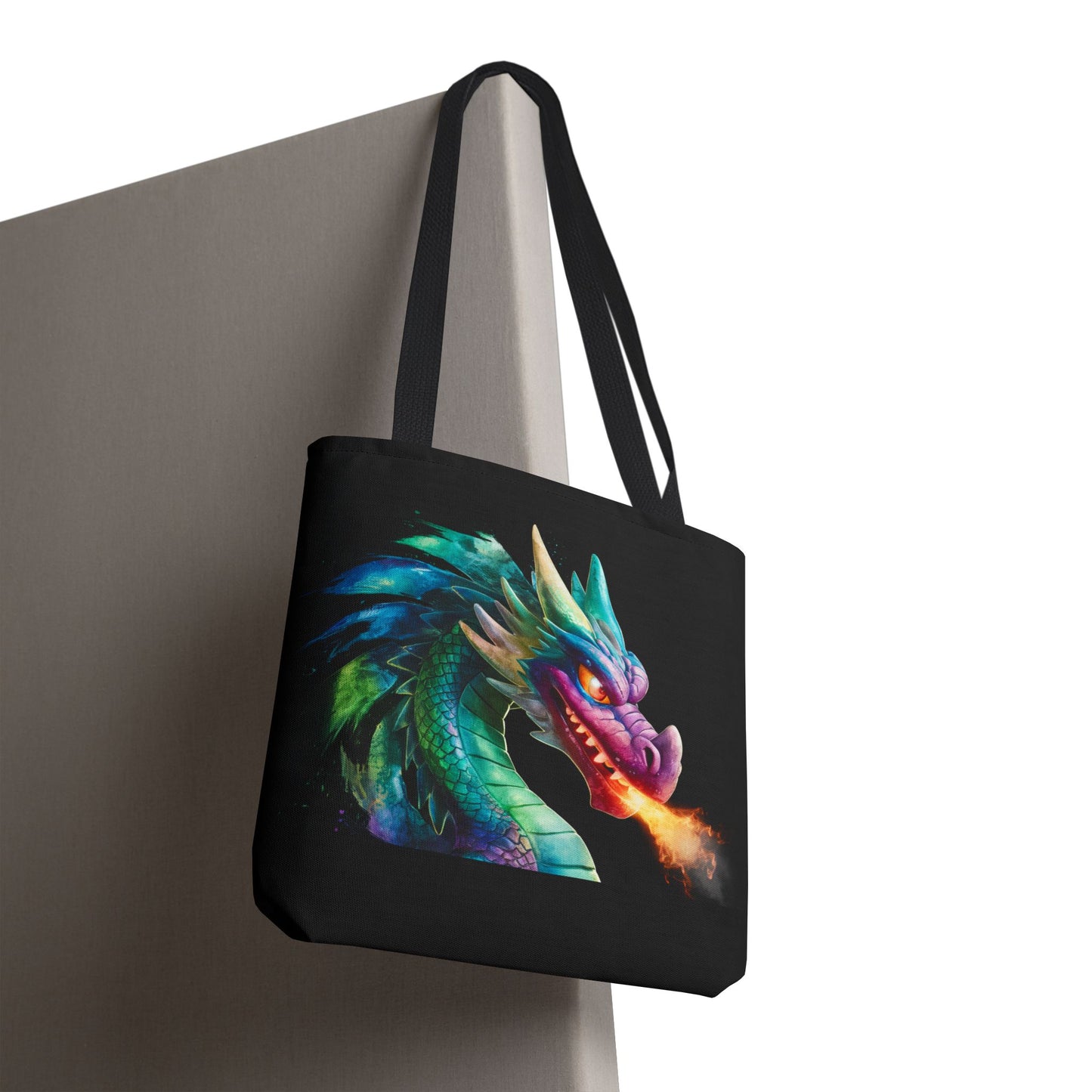 Double-Sided Fierce Dragon Canvas Tote - Colorful Fire-Breathing Fantasy, Eco Reusable Bag, Gift for Dragon Lover