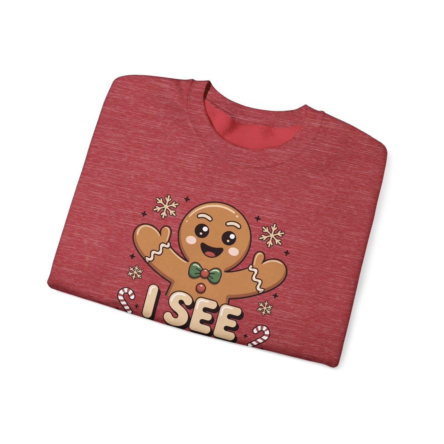 I See Bread People Christmas Sweatshirt, Funny Gingerbread Holiday Sweater, Unisex Crewneck, Cute Christmas Gift For Friends And Family