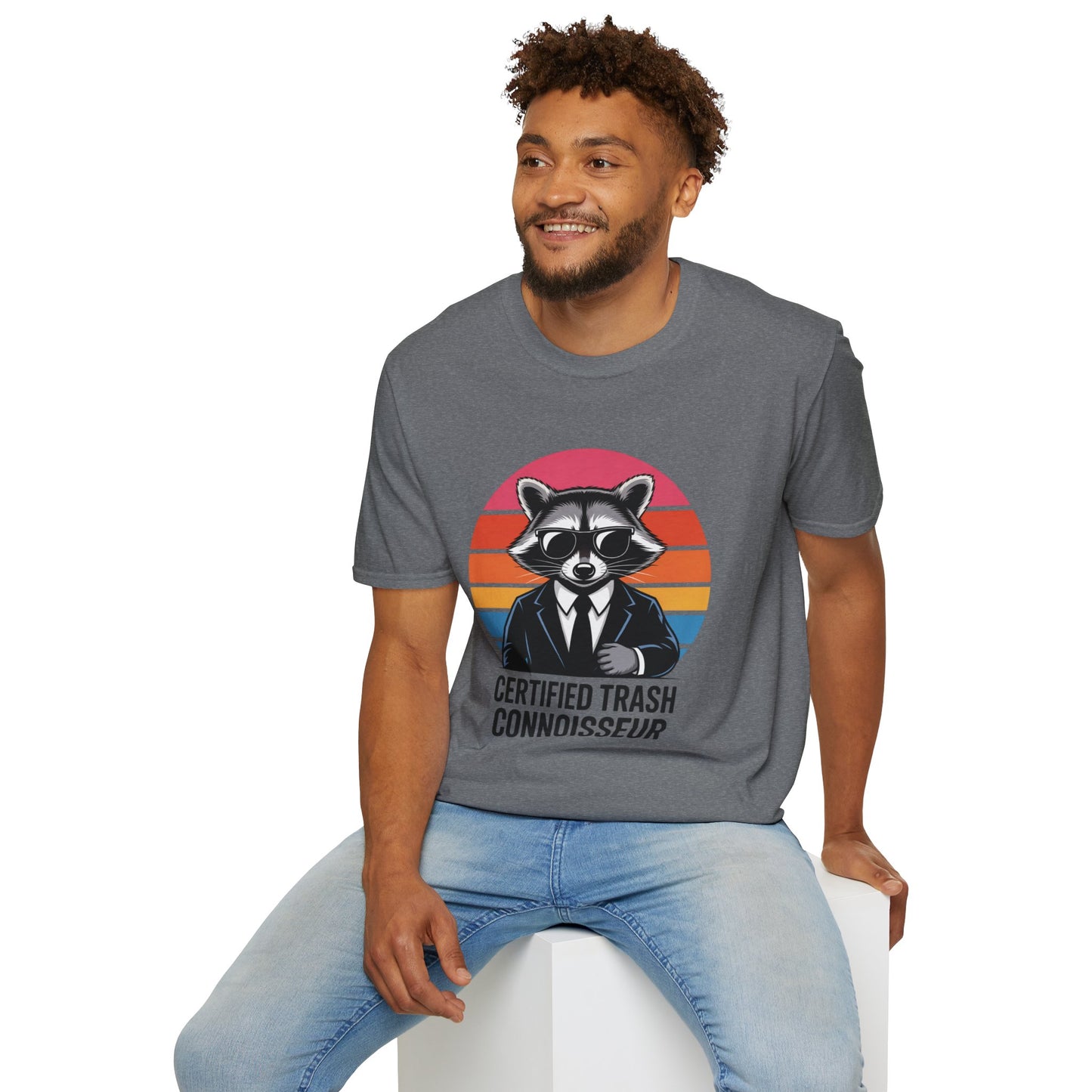 Certified Trash Connoisseur Raccoon Shirt - Funny Trash Panda Graphic Tee - Retro Sunset Vintage Vibe - Unique Gift for Raccoon Lover
