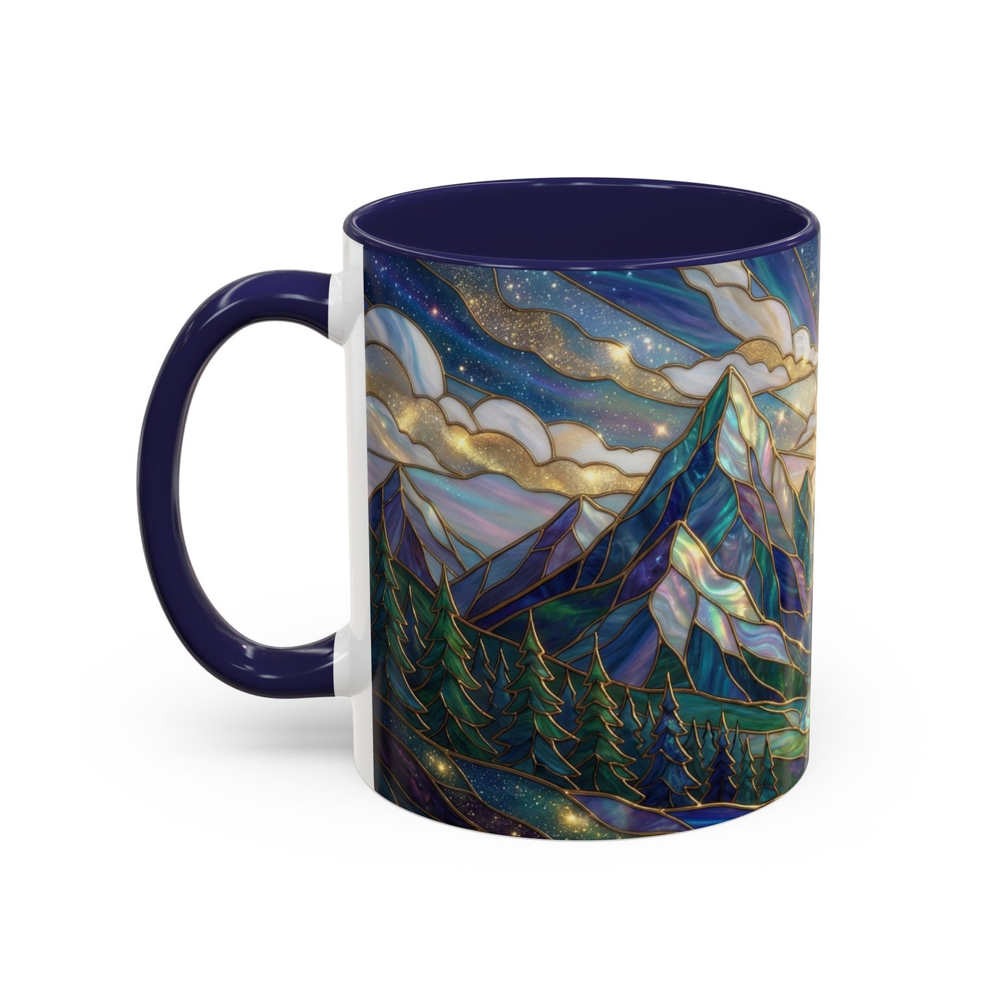 Mountain Art Mug, Scenic Mountain Coffee Cup, Nature Lover Ceramic Mug, Stained Glass Style Landscape, 11oz 15oz Gift, Outdoor Hiking Mug, Unique Coffee Tea Cup