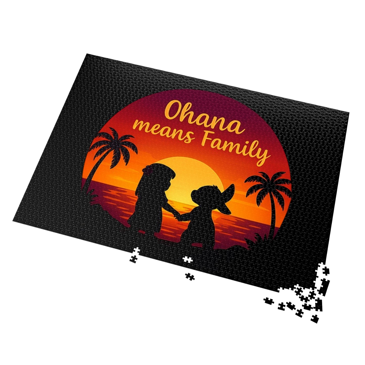 Ohana Means Family Jigsaw Puzzle - Sunset Silhouette, Hawaiian Gift, Family Puzzle, Family Quote Puzzle