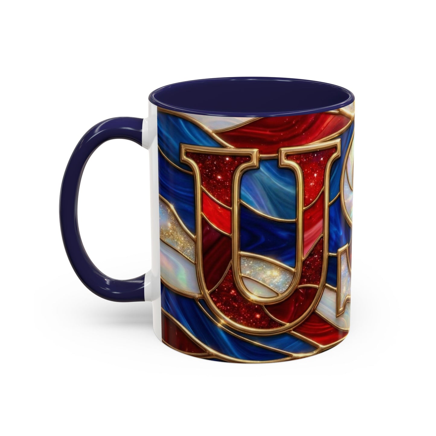 USA Patriotic Coffee Mug, Stained Glass USA Mug, Red White Blue Ceramic Mug, American Flag Style Mug, 11oz 15oz Mug