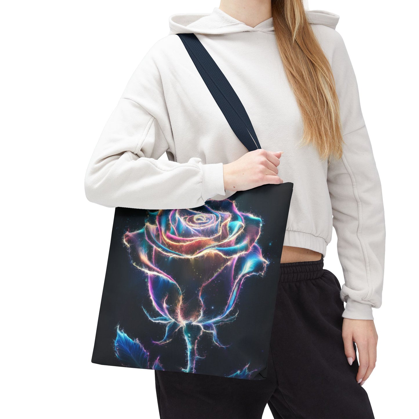 Neon Rose Tote Bag • Electric Floral Art Tote • Neon Glow Rose Canvas Carry-All • Vibrant Statement Floral Tote • Gift for Art Lovers