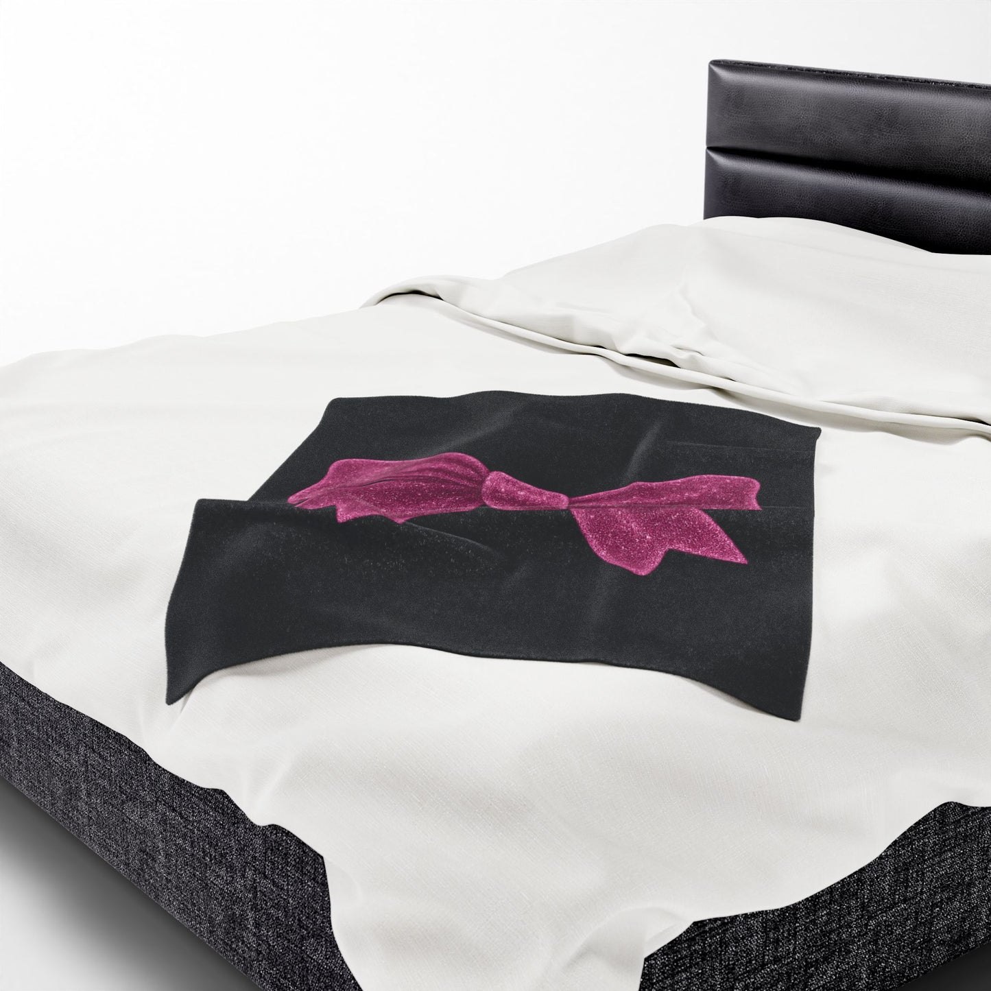 Black Throw Blanket with Glitter Pink Bow – Cozy Soft Bed Cover – Girly Glam Room Decor – Teen Girl Gift – Elegant Bedding Accent