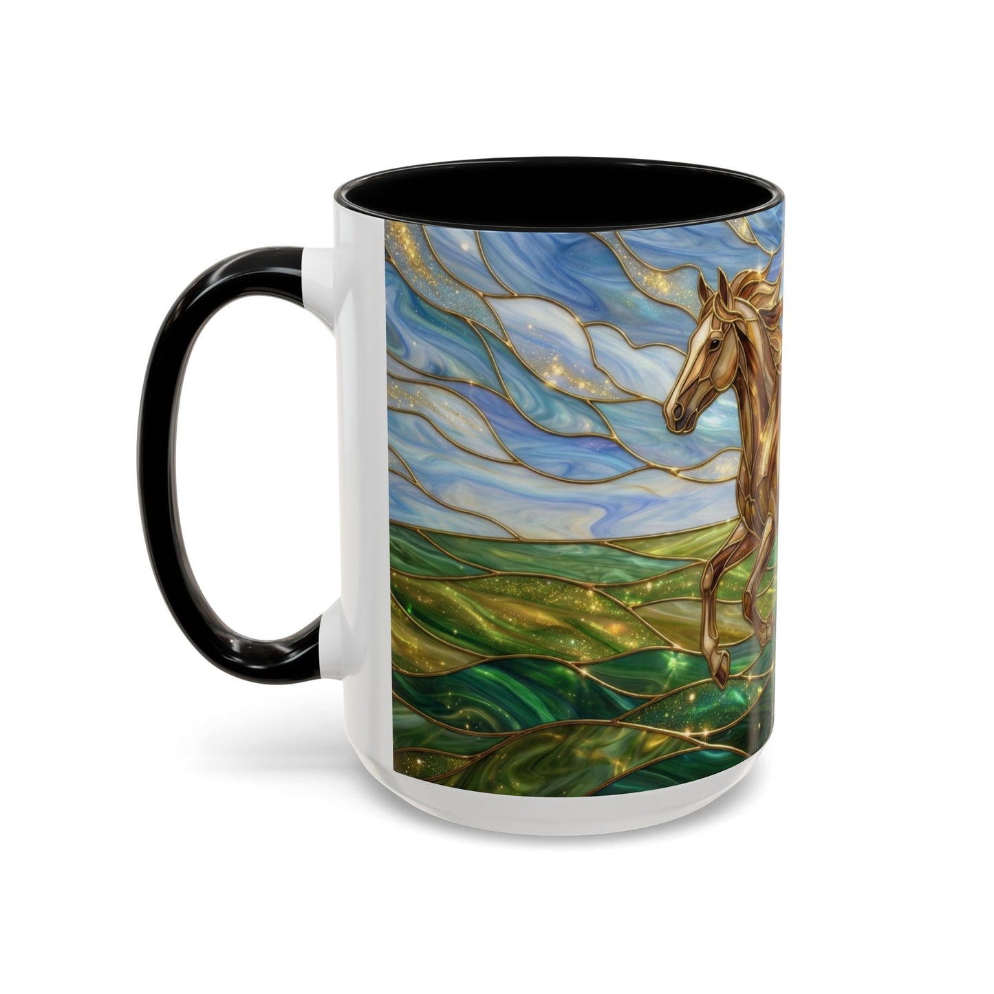 Stained Glass Horse Mug, Horse Coffee Mug, Running Horse Cup, Equestrian Gift Mug, Nature Art Mug, Horse Lover Gift