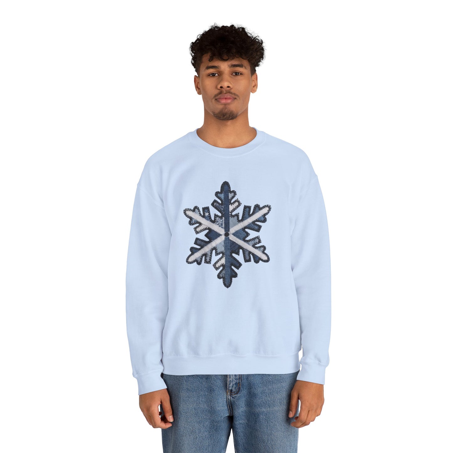 Faux Patchwork Snowflake Sweatshirt, Winter Snowflake Crewneck, Cozy Christmas Sweatshirt, Holiday Patchwork Sweater, Winter Gift