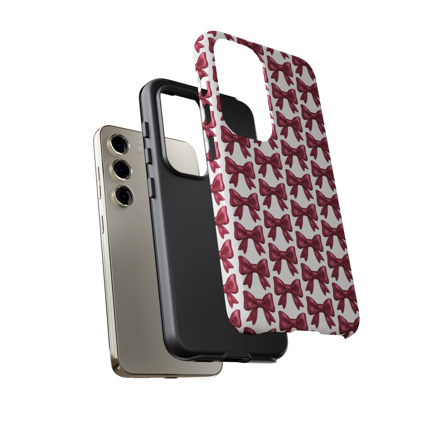 Coquette Samsung Case - Burgundy Bow Pattern Phone Cover, Girly Soft Aesthetic Gift, Cute Galaxy Case for Her