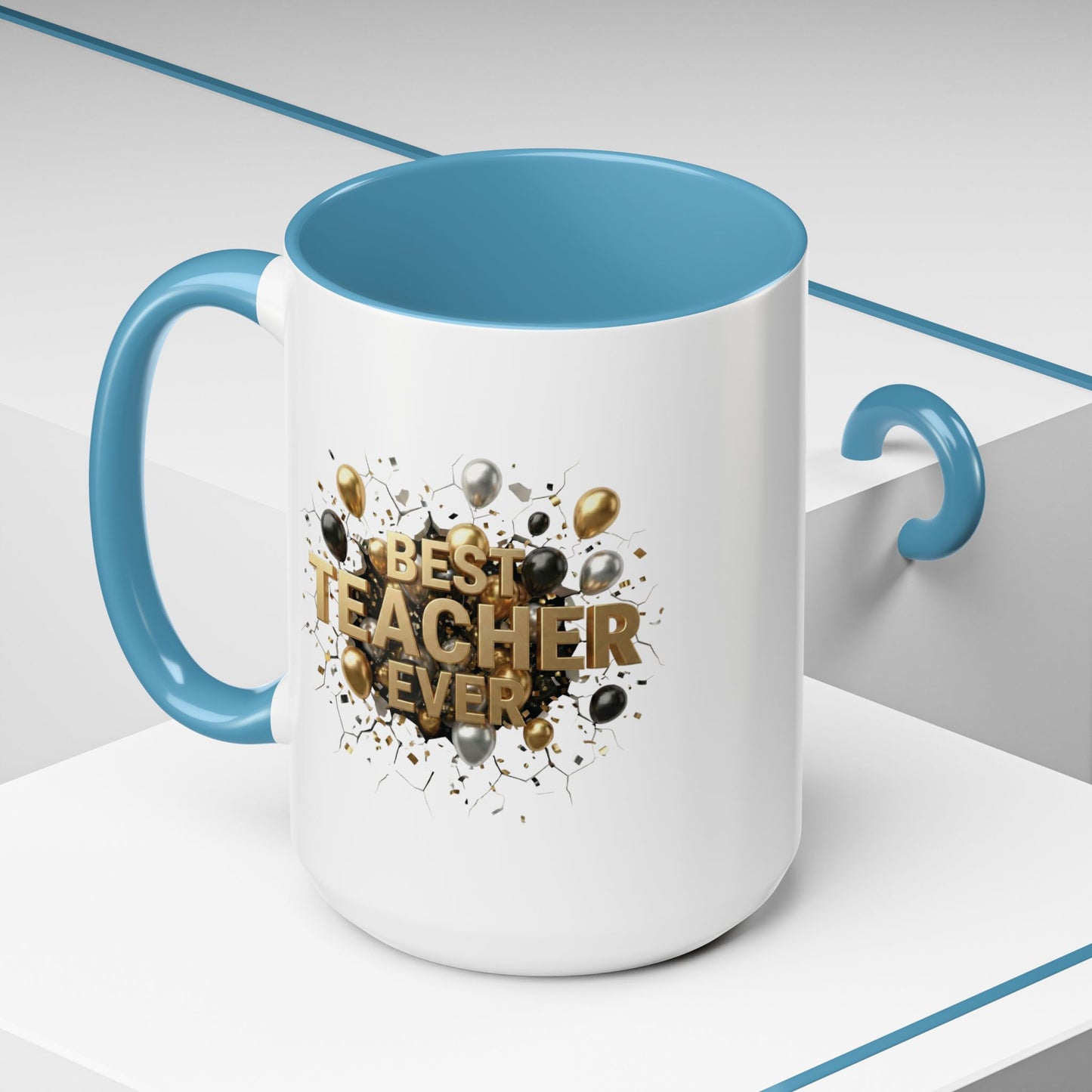 Personalized Teacher Mug, Best Teacher Ever Gift, Custom Educator Coffee Cup, 3D Gold Balloon Design, Teacher Appreciation Present
