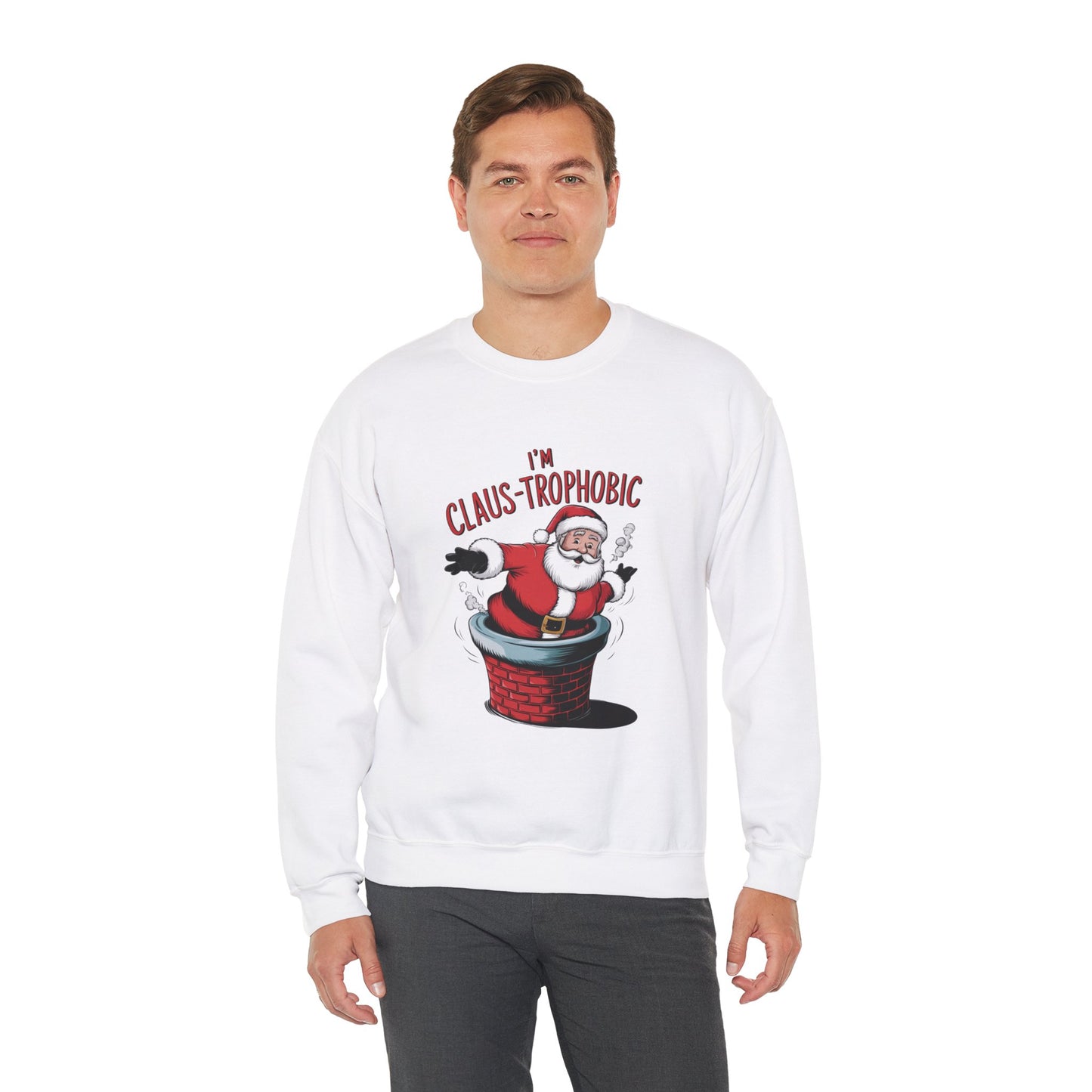 Christmas Santa Funny Unisex Sweatshirt, I'm Claus-trophobic Holiday, Santa Stuck Chimney, Festive Xmas Shirt,