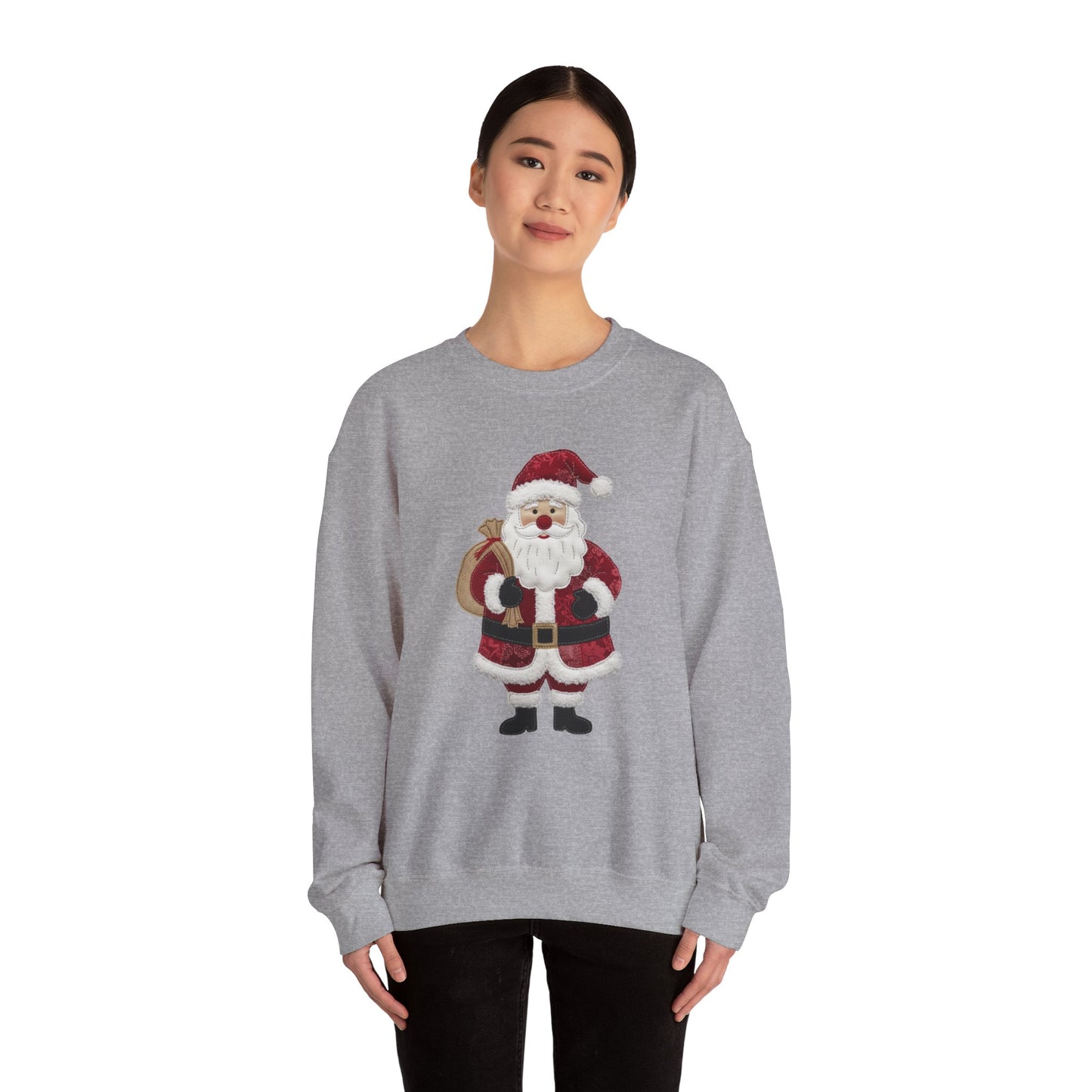 Faux patchwork Santa sweatshirt, Christmas Santa crewneck, cozy holiday sweater, vintage Santa pullover, festive winter sweatshirt, Xmas gift