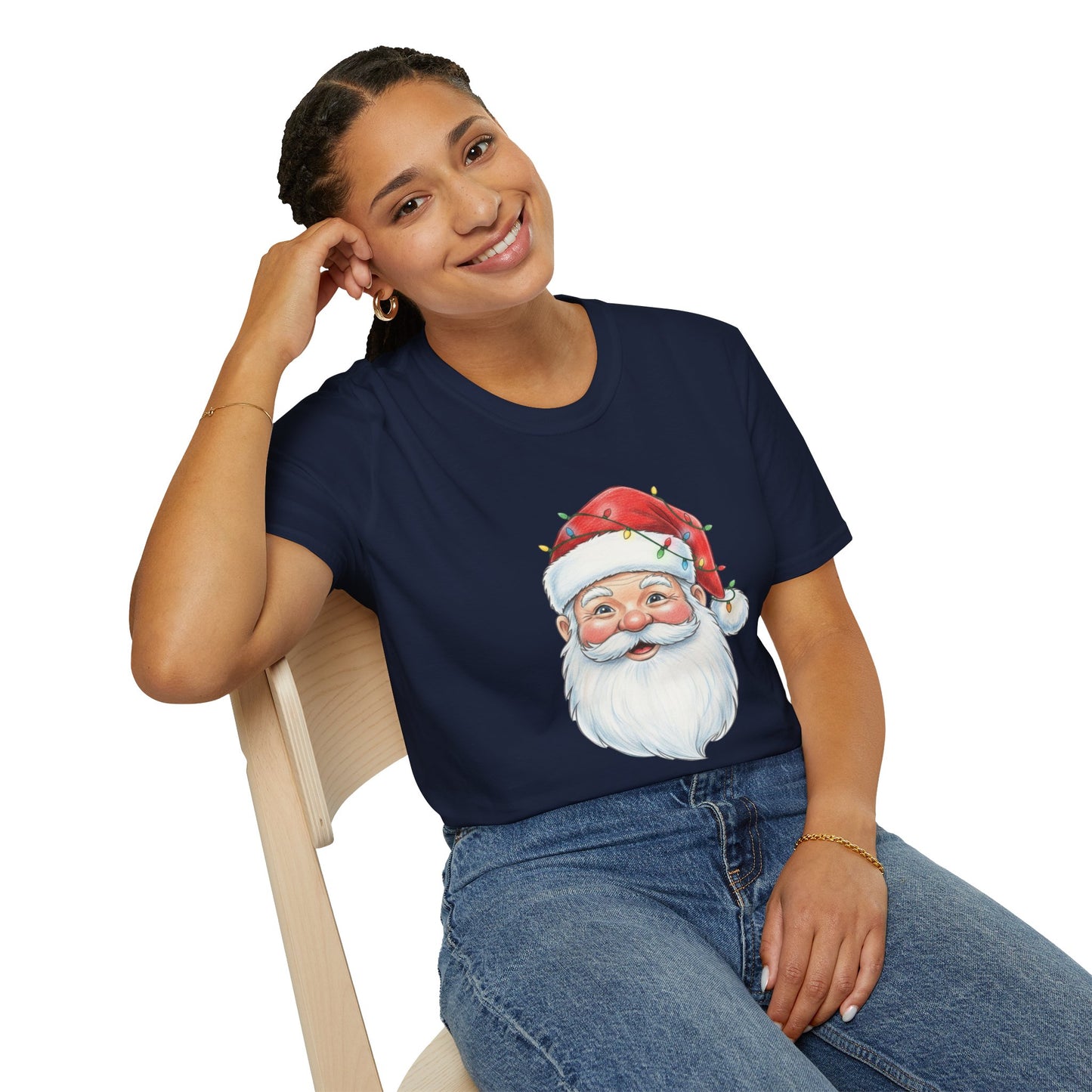 Santa Face Christmas Shirt, Vintage Santa T-Shirt, Santa With Christmas Lights Tee, Cute Christmas Graphic Tee, Holiday Santa Claus Shirt