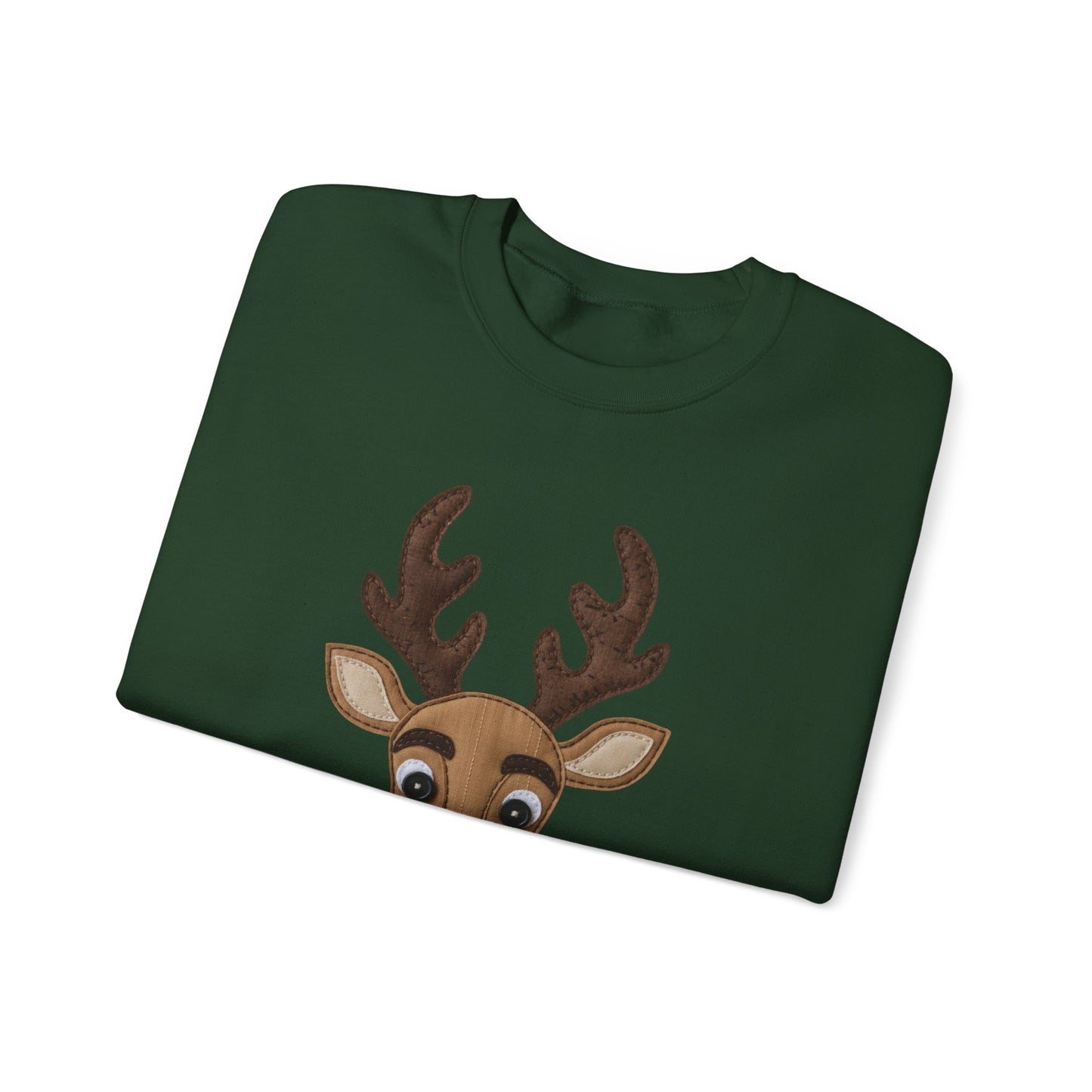 Faux Patchwork Rudolph Sweatshirt, Cute Reindeer Christmas Crewneck, Cozy Holiday Pullover, Winter Reindeer Sweater, Xmas Gift for Women